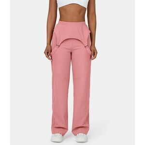Halara Straight Legged Pant Overall Removable Strap Back Pocket Candy Pink S NWT